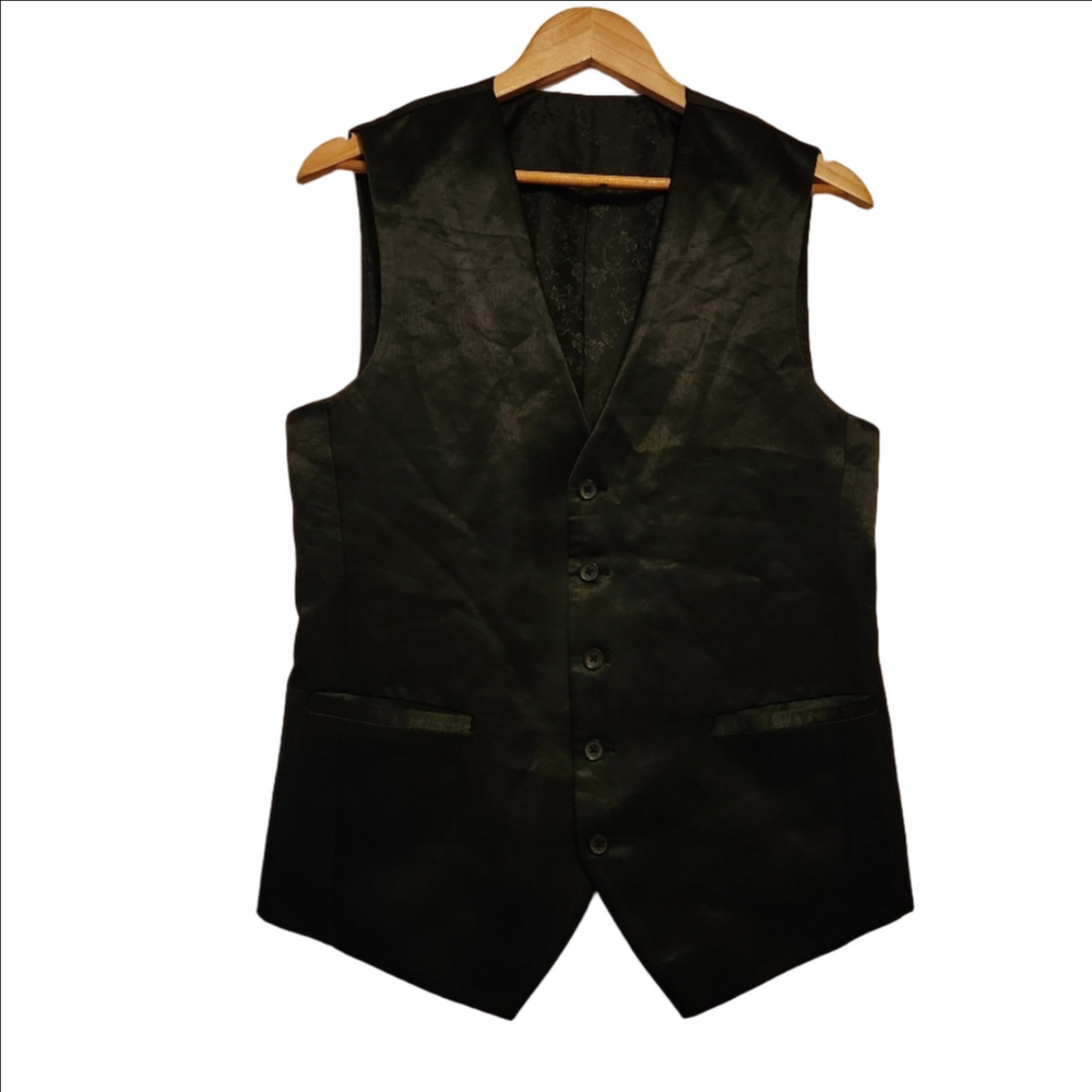 Diwan Saheb Royale Mens M Black Silk Linen Wool Floral Jacquard Waistcoat Vest